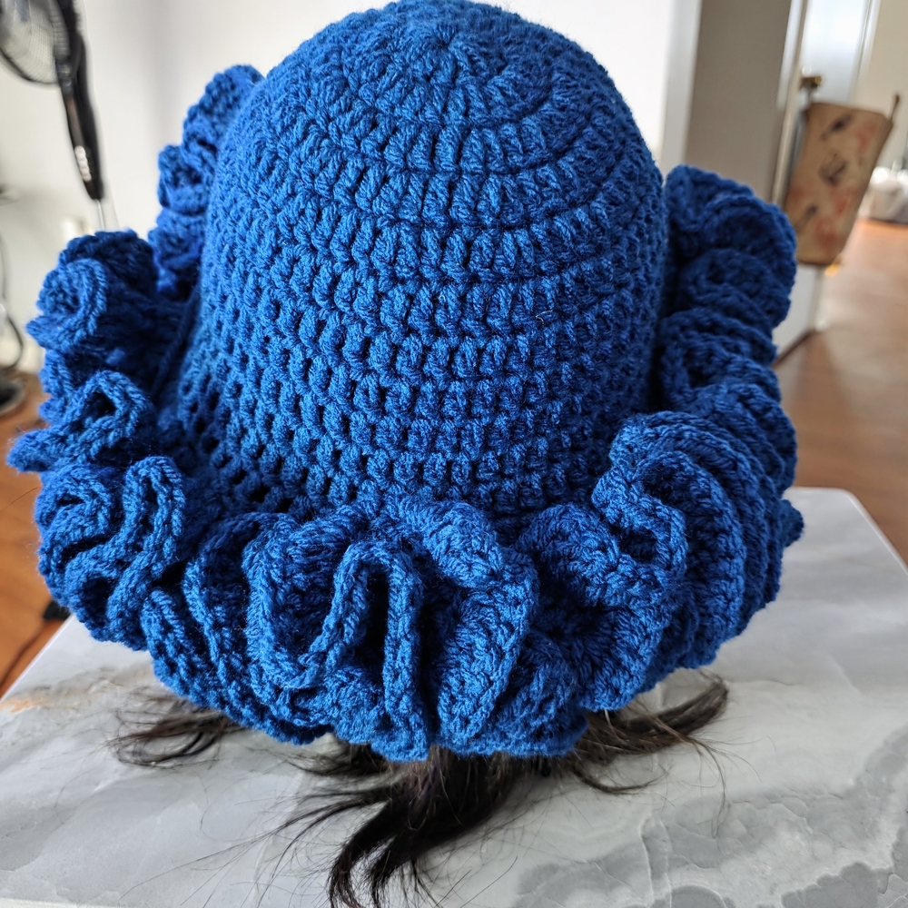 Elegant Blue Crochet Ruffle Hat - Picture 4 of 5